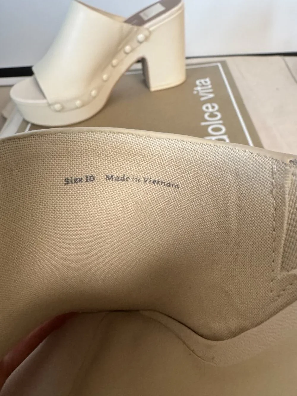 10 Dolce Vita Emol Ivory Leather Clogs Mules Studded Block Heels Cream Off White